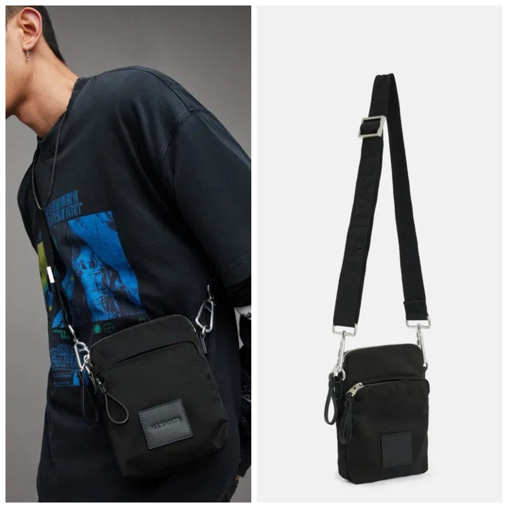 All Saints Falcon Utilitarian Crossbody Pouch Bag Black Recycled Polyester